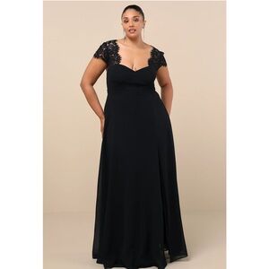 Lulus Momentous Moments Black Lace Backless Chiffon Maxi Dress NWT  Plus 1X